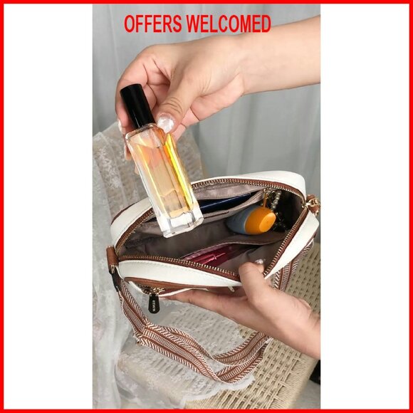 Small Quilted Vegan Leather Crossbody Bag with Wide Strap, Multi-Pocket - Picture 8 of 8